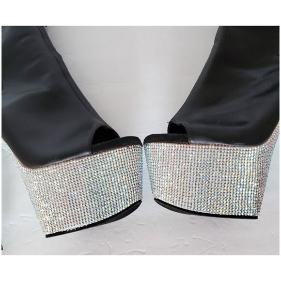 Pleaser Rhinestone Platform Stiletto Bootie Peeptoe Shoe Sz 7 Exotic Dancer Pole - Picture 7 of 13